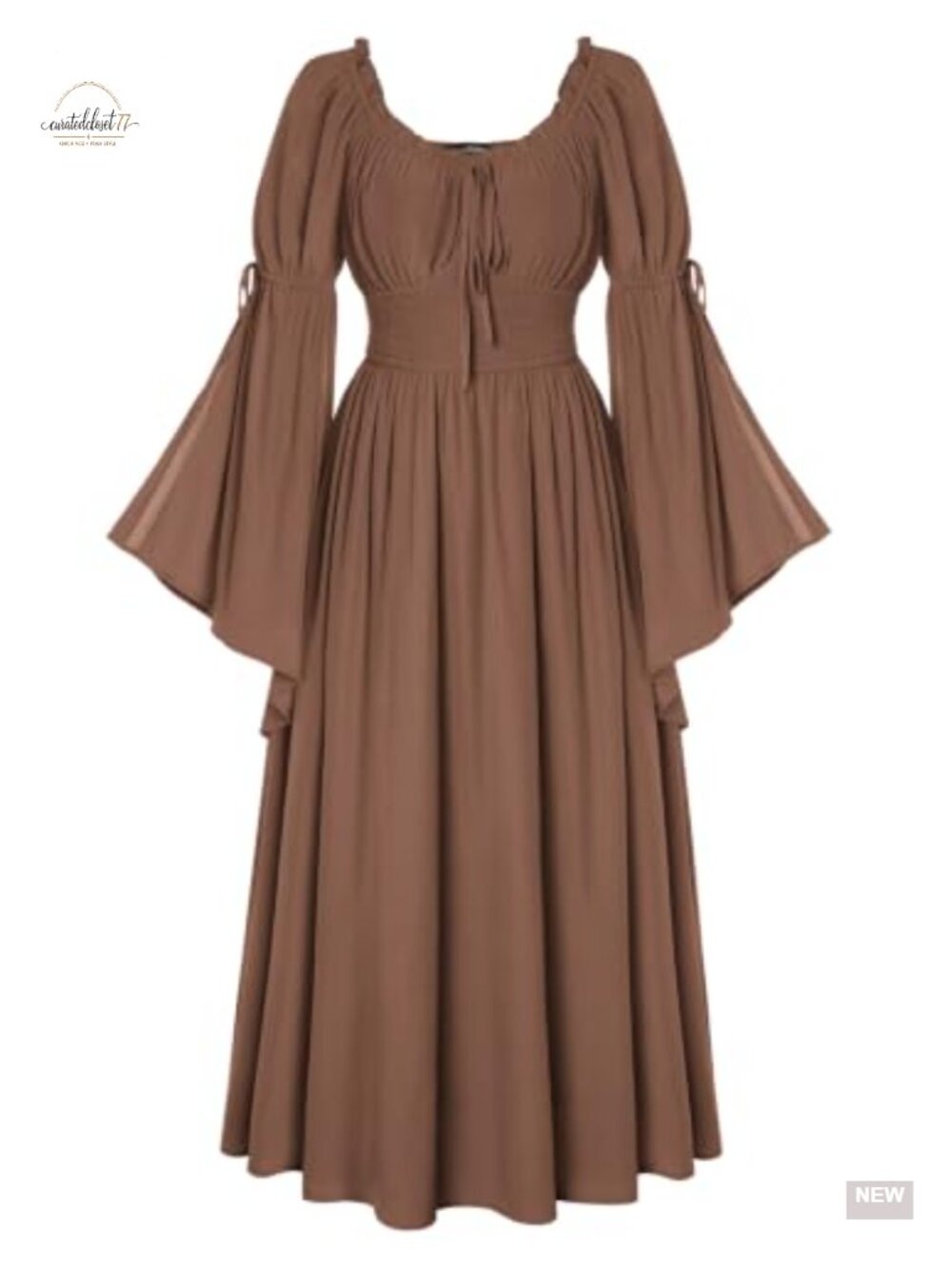 Women's Medieval Renaissance Maxi Dress with Slit Sleeves & Pockets